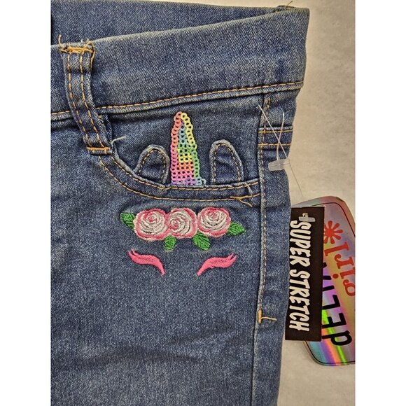 Delia's Girls Blue Unicorn Sequined Pull Up Jeans Size 5 - Picture 3 of 7
